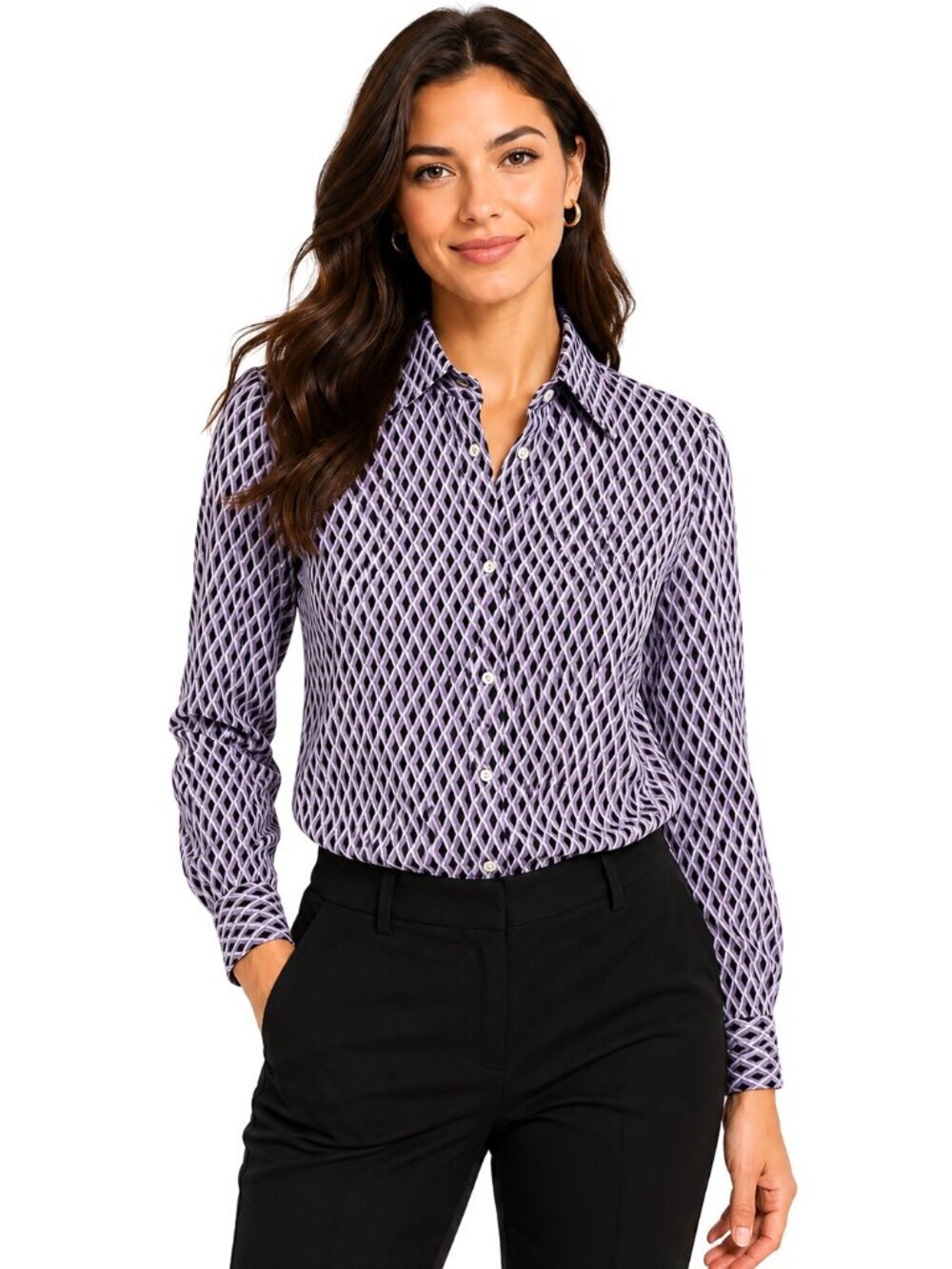 Petite Sophisticate Geometric Print Silk Blouse